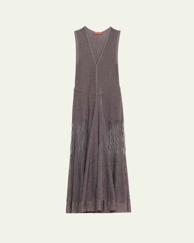 Keball Long Metallic V-Neck Dress